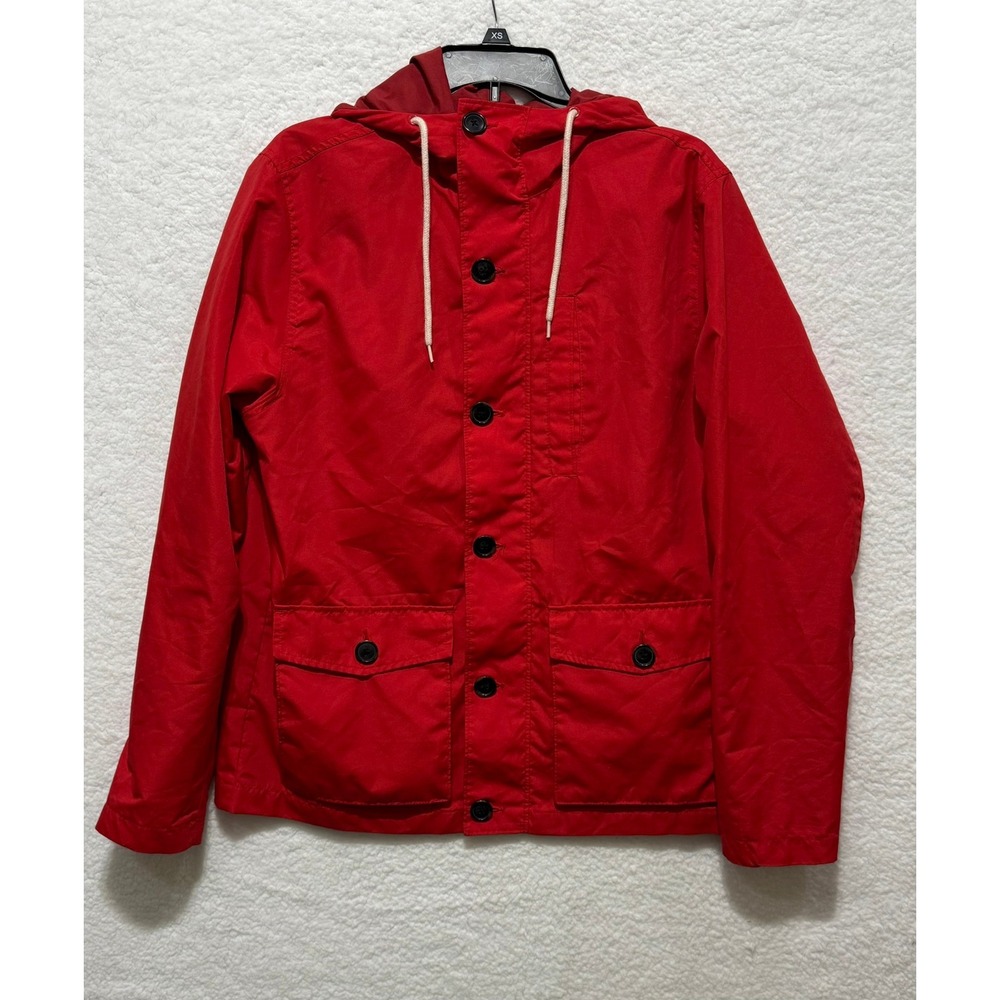 Old Navy Women Red Hooded Button Front Jacket Coat Medium‎